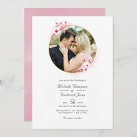 Pink Cherry Blossom QR Code RSVP Spring Wedding Invitation