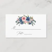Watercolor Navy and Blush Floral Wedding Place Card