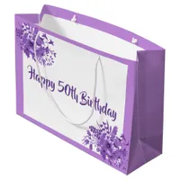 50th birthday purple florals large gift bag