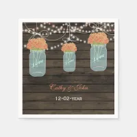 coral floral mason jar personalized wedding napkin