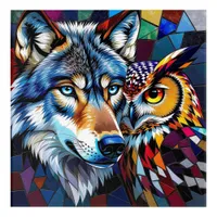 Hyperreaslistic Wolf and Owl Acrylic Print