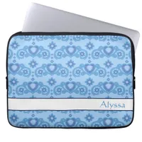 Celestial Love Stars Hearts Blue Pattern Name Laptop Sleeve