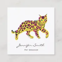 Colorful Cat Pet Groomer Square Business Card