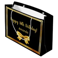 18th birthday party black gold name bow large gift bag