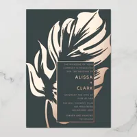 Modern Minimalist Elegant Monstera Leaf Wedding Fo Foil Invitation