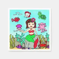 Pretty Asian Mermaid Under the Sea Birthday Party Napkins