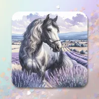 Pretty Gray Horse Standing in Lavender Square Sticker