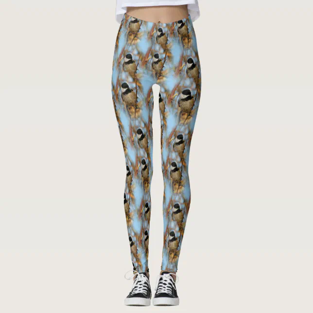 Cute Hopeful Black-Capped Chickadee Songbird Leggings