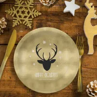 Deer Antlers Silhouette & Snowflakes Gold ID861 Paper Plates