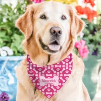 Hot Pink Dog Bones Paw Print Custom Name Pet Bandana Collar