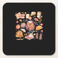 Tis The Season Pumpkin Autumn Fall Yall Leaves Tha Square Paper Coaster