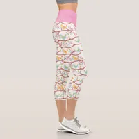 Cute Colorful Spring Tree Branches And Birds Capri Leggings
