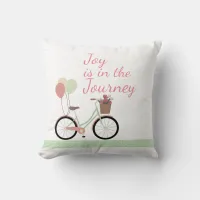 "Joy is in the Journey" Pink & Green Bicycle Throw Pillow