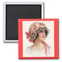 Vintage Lady in Silk Flowered Bonnet Magnet