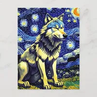 Grey Wolf Starry Night Postcard