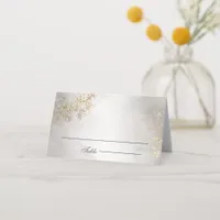 Modern Luxe Gold Flecks Gray Mist Wedding Place Card