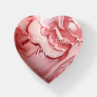 Pink marble heart love name paperweight