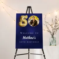 Navy blue gold 50th photo birthday party welcome foam board