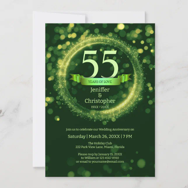 Glitter Edit Year Name Wedding Anniversary Green Invitation