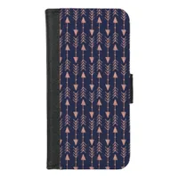 Navy Blue Rose Gold Foil Boho Tribal Arrows iPhone 8/7 Wallet Case
