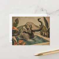 Retro Elephant in the pool Postcard