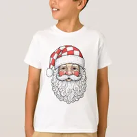 Patchwork Santa Face Doodle Art Pen Ink Style Kids T-Shirt