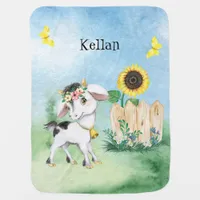 ** Whimsical Farm Animal Baby Goat Sunflower AP17 Baby Blanket