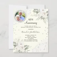 Ivory diamonds florals 60th wedding invitation