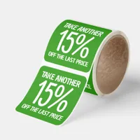 Simple Percentage Discount White on Green Square Sticker