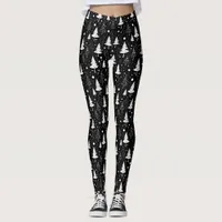 Black and White Modern Christmas Trees Leggings