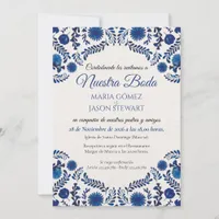 Blue Floral Aesthetic Botanical Spanish Wedding Invitation
