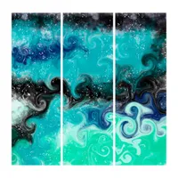 Teal, Blue and Black Fluid Art Marble Swirls  