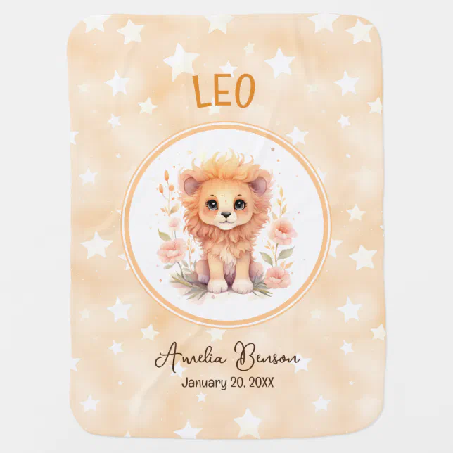 Cute Watercolor Illustration Leo Zodiac Name Baby Blanket