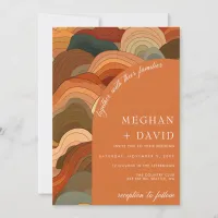 Retro Abstract Waves Terracotta Orange Wedding Invitation