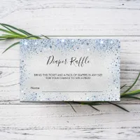 Silver blue glitter boy diaper raffle ticket enclosure card