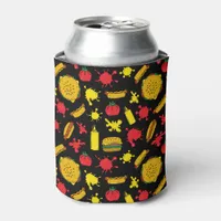 BBQ Party Burgers Hot Dogs Mustard Splats Pattern Can Cooler