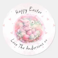 Vintage Floral Easter Bunny Easter Eggs Hearts Classic Round Sticker