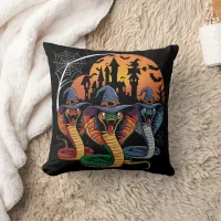 Colorful snakes in witch hats for Halloween night Throw Pillow