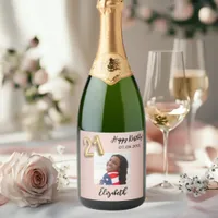 21st Birthday rose gold pink photo Sparkling Wine Label