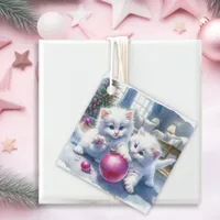 Adorable White Kittens Pink Christmas   Favor Tags