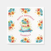 Whimsical Birthday Cake Illustration Personalized  Napkins