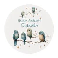 Whimsical Birds on Branches Timeless Elegance Edible Frosting Rounds