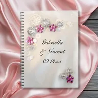 Faux White Pearl and Pink Diamond Buttons Wedding Notebook