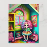 Cute Colorful Doll in a Dollhouse Postcard