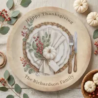 Rustic Elegant White Pumpkin Berries Thanksgiving Paper Plates