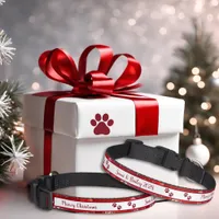 Elegant Red Stars Holiday Photo Pet Collar