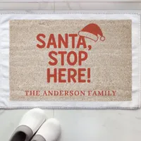 Christmas welcome quote Santa stop here Fiber Doormat