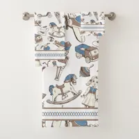Vintage Toy Pattern Blue/Brown ID783 Bath Towel Set