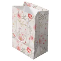 Pastel Pink Red White Flowers Pattern Wine, Small, Medium Gift Bag