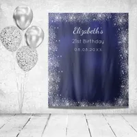 Birthday navy blue silver glitter photo backdrop